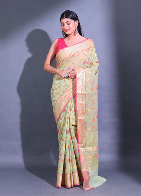 Green Pure Cotton Saree With Blouse Piece - Indian Silk House Agencies