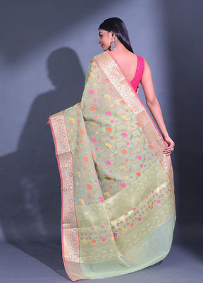 Green Pure Cotton Saree With Blouse Piece - Indian Silk House Agencies