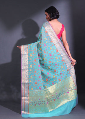 Blue Pure Cotton Saree With Blouse Piece - Indian Silk House Agencies