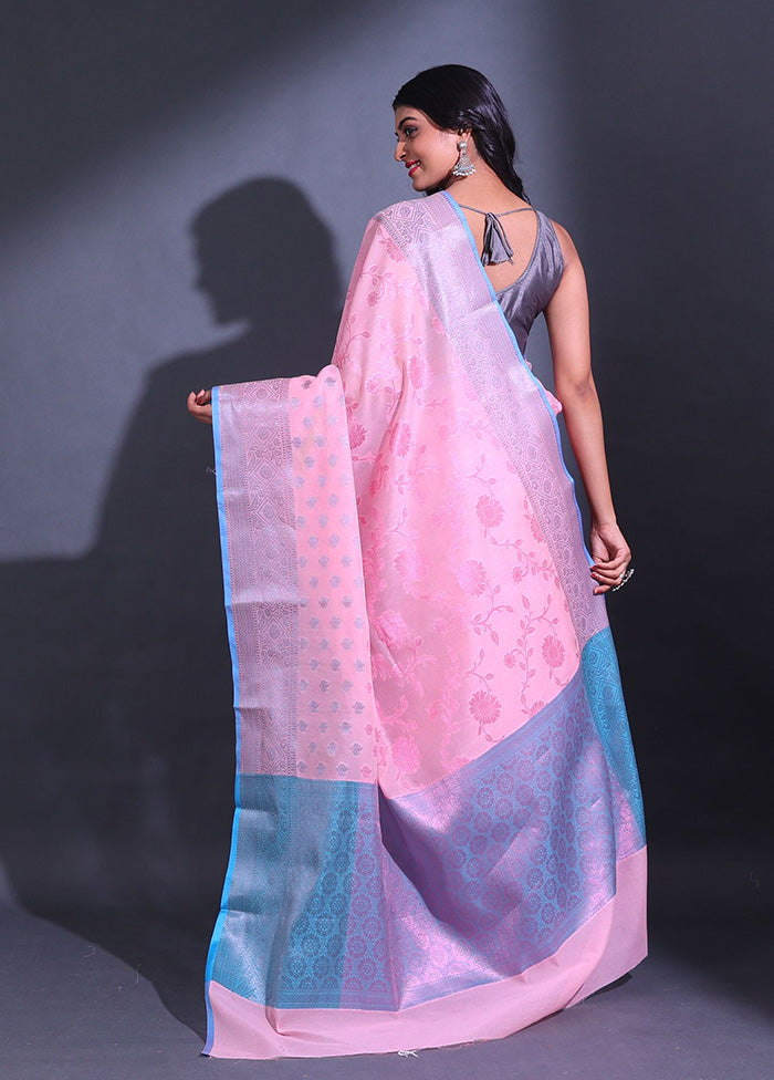 Light Pink Pure Cotton Saree With Blouse Piece - Indian Silk House Agencies