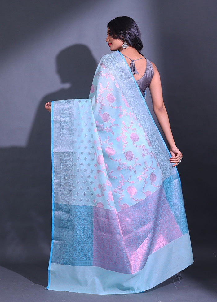 Blue Pure Cotton Saree With Blouse Piece - Indian Silk House Agencies