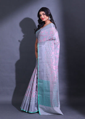 Grey Pure Cotton Saree With Blouse Piece - Indian Silk House Agencies