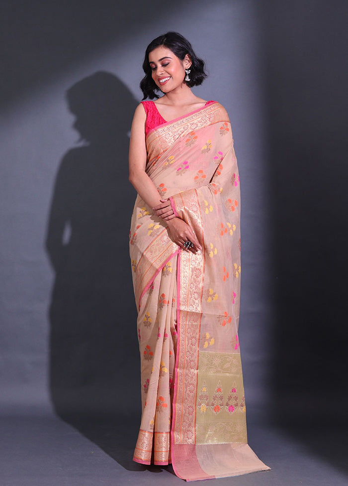 Beige Pure Cotton Saree With Blouse Piece - Indian Silk House Agencies