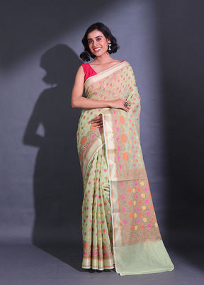 Green Pure Cotton Saree With Blouse Piece - Indian Silk House Agencies