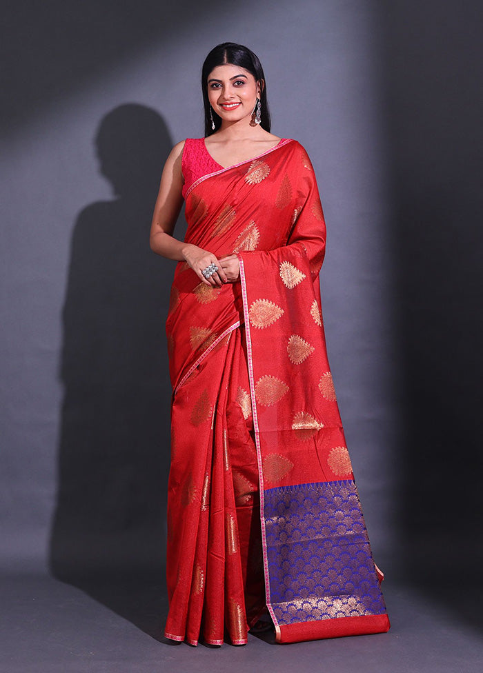 Dark Red Pure Cotton Saree With Blouse Piece - Indian Silk House Agencies