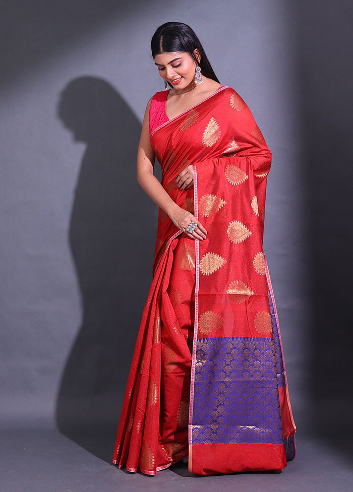 Dark Red Pure Cotton Saree With Blouse Piece - Indian Silk House Agencies