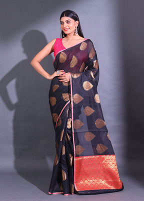 Black Pure Cotton Saree With Blouse Piece - Indian Silk House Agencies