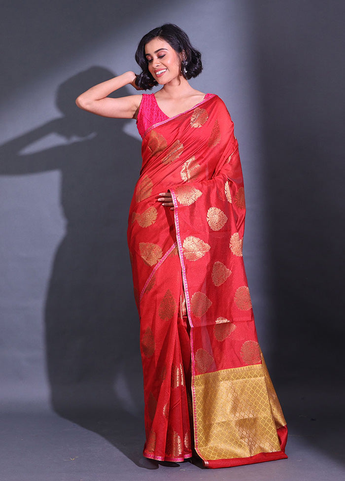 Red Pure Cotton Saree With Blouse Piece - Indian Silk House Agencies