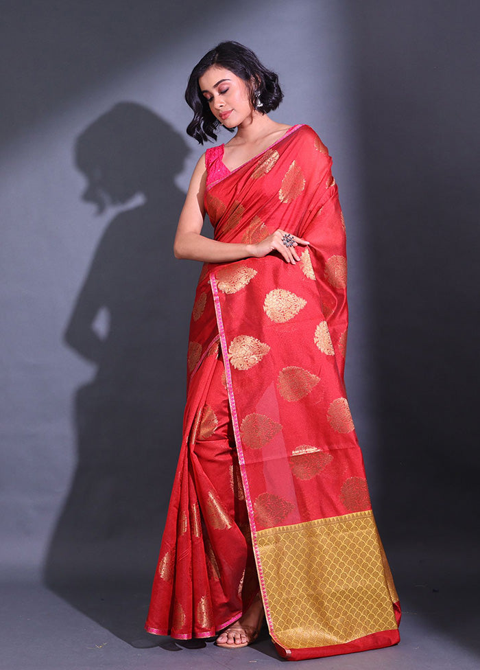 Red Pure Cotton Saree With Blouse Piece - Indian Silk House Agencies