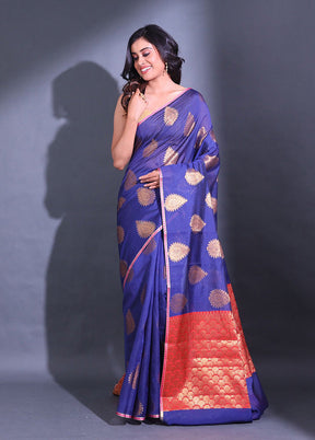 Navy Blue Pure Cotton Saree With Blouse Piece - Indian Silk House Agencies