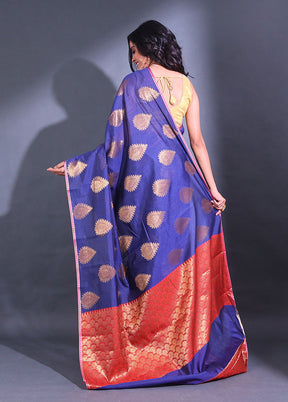 Navy Blue Pure Cotton Saree With Blouse Piece - Indian Silk House Agencies