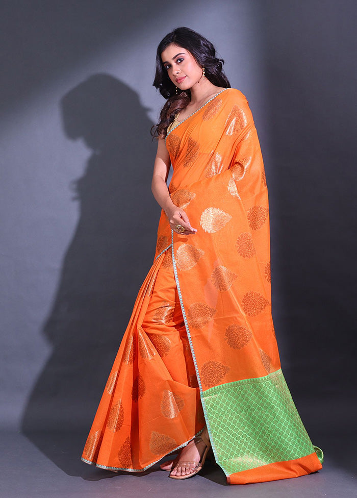 Orange Pure Cotton Saree With Blouse Piece - Indian Silk House Agencies