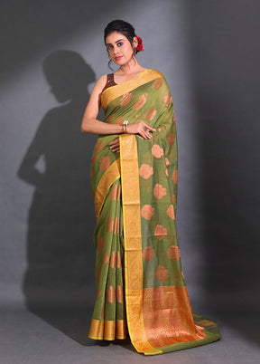 Green Pure Cotton Saree With Blouse Piece - Indian Silk House Agencies