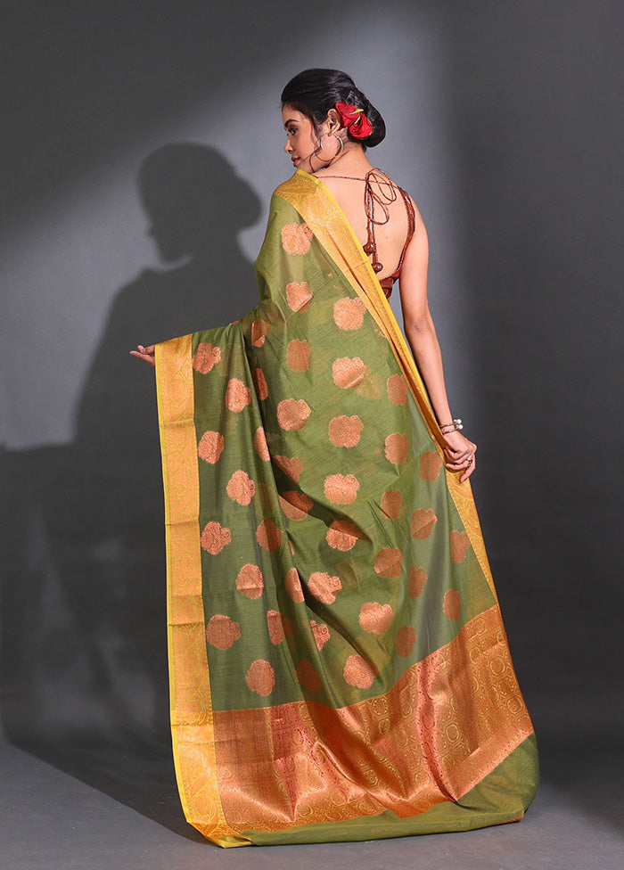 Green Pure Cotton Saree With Blouse Piece - Indian Silk House Agencies