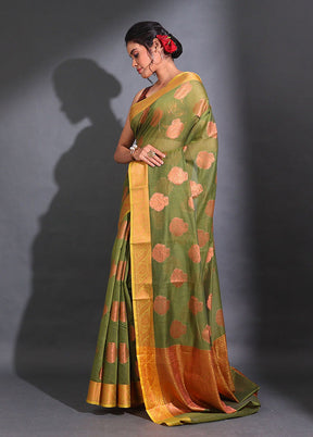 Green Pure Cotton Saree With Blouse Piece - Indian Silk House Agencies