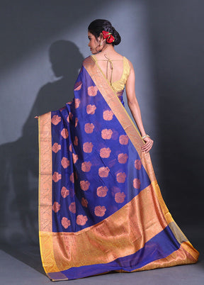 Blue Pure Cotton Saree With Blouse Piece - Indian Silk House Agencies