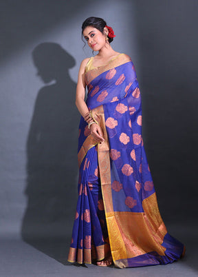 Blue Pure Cotton Saree With Blouse Piece - Indian Silk House Agencies