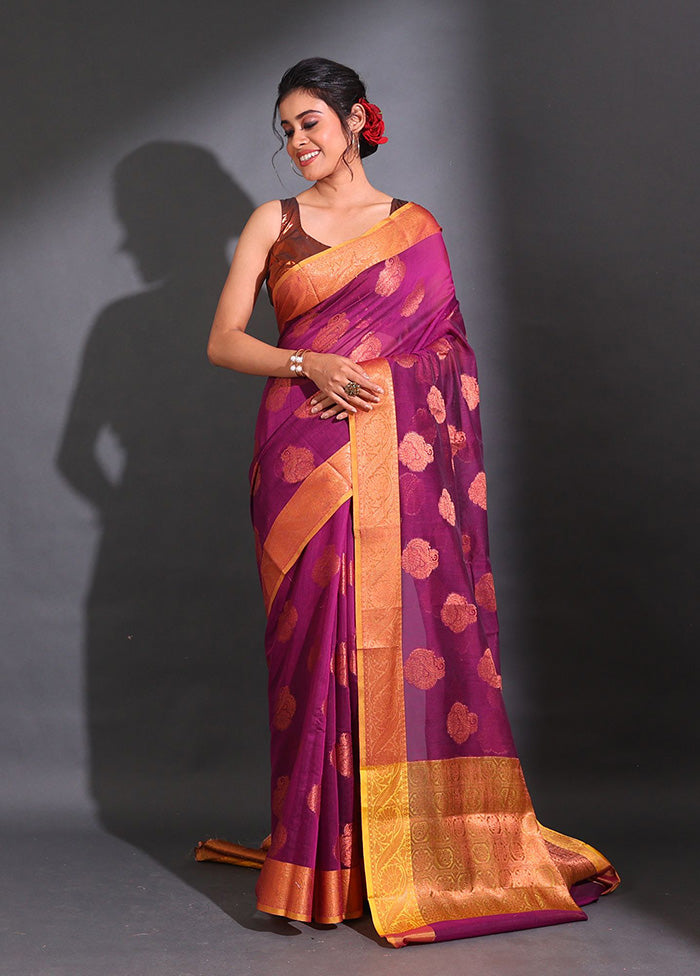 Purple Pure Cotton Saree With Blouse Piece - Indian Silk House Agencies