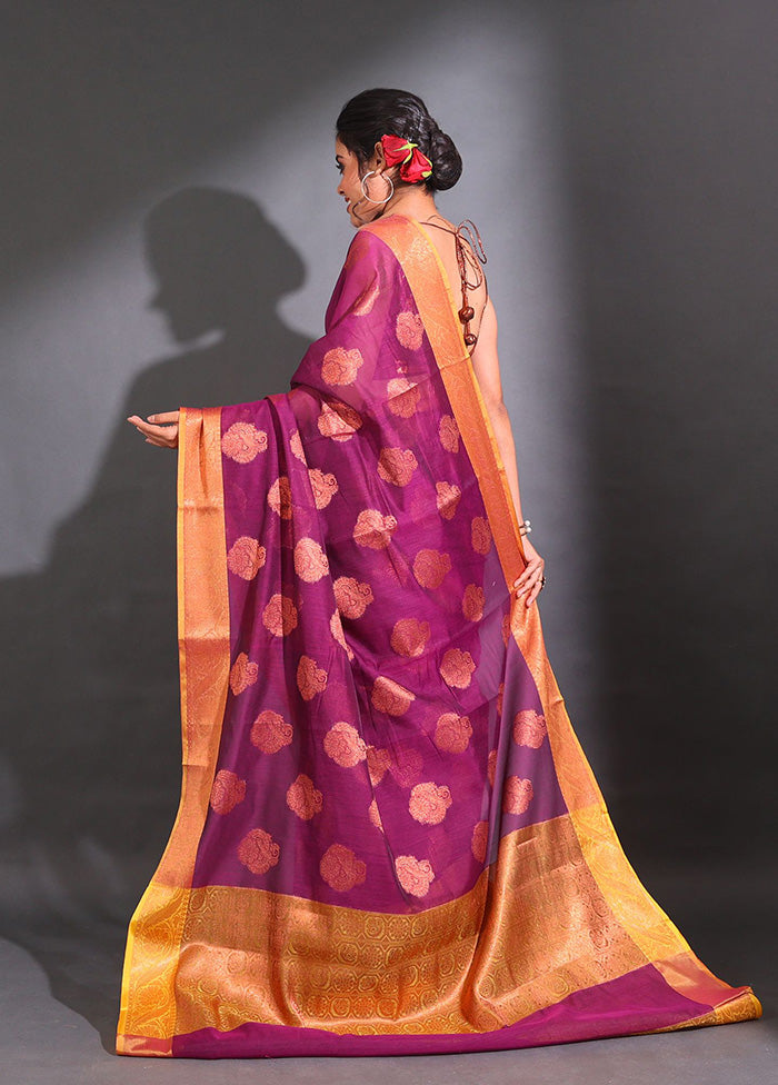 Purple Pure Cotton Saree With Blouse Piece - Indian Silk House Agencies