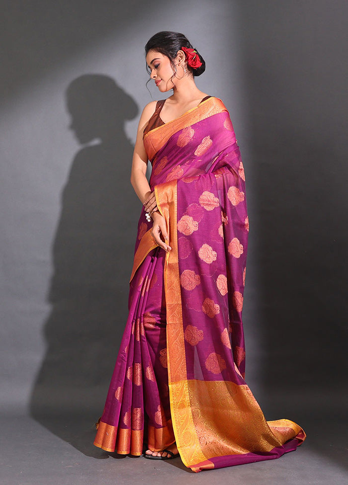 Purple Pure Cotton Saree With Blouse Piece - Indian Silk House Agencies