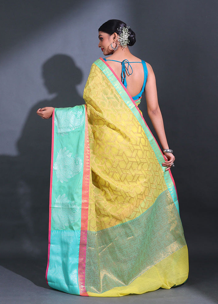 Yellow Pure Cotton Saree With Blouse Piece - Indian Silk House Agencies