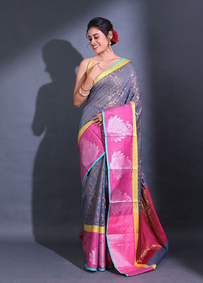 Grey Pure Cotton Saree With Blouse Piece - Indian Silk House Agencies