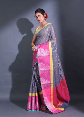 Grey Pure Cotton Saree With Blouse Piece - Indian Silk House Agencies