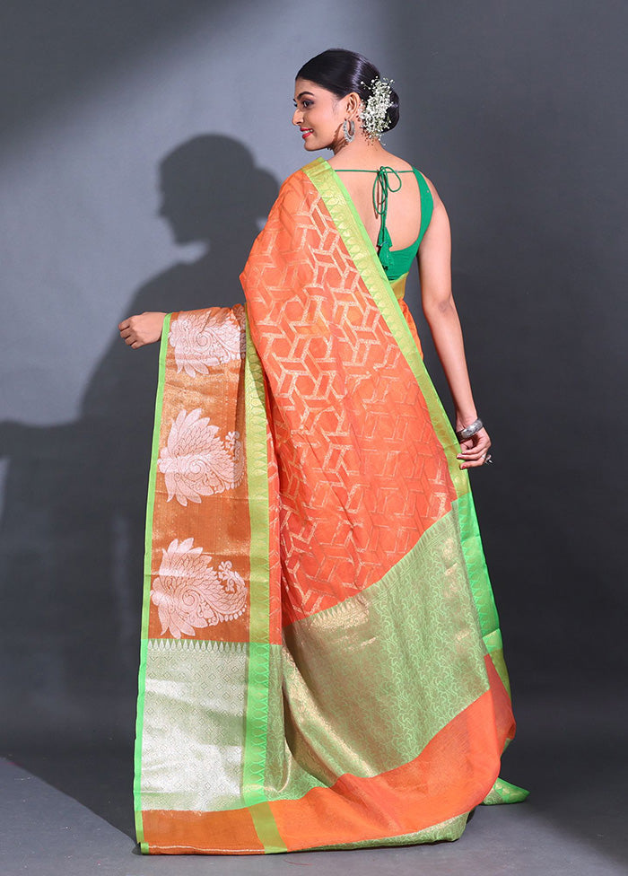 Orange Pure Cotton Saree With Blouse Piece - Indian Silk House Agencies