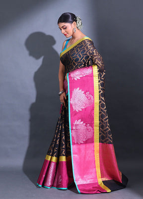 Black Pure Cotton Saree With Blouse Piece - Indian Silk House Agencies