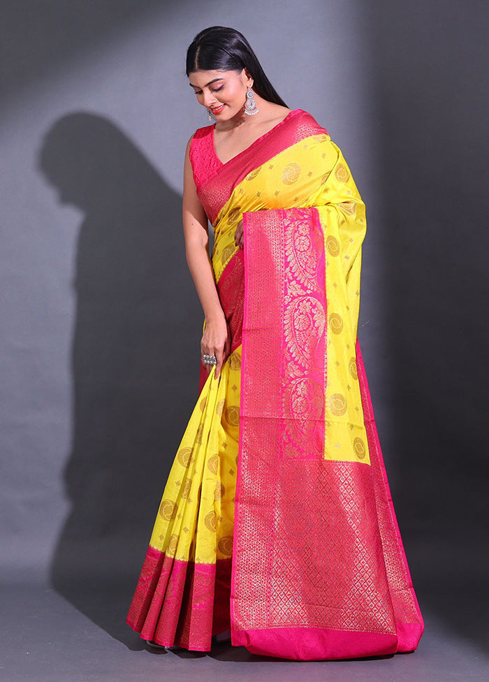 Yellow Spun Silk Saree With Blouse Piece - Indian Silk House Agencies