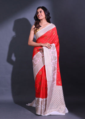 Red Spun Silk Saree With Blouse Piece - Indian Silk House Agencies