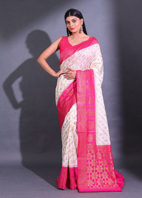 White Spun Silk Saree With Blouse Piece - Indian Silk House Agencies