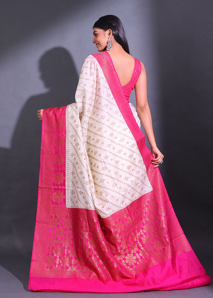 White Spun Silk Saree With Blouse Piece - Indian Silk House Agencies