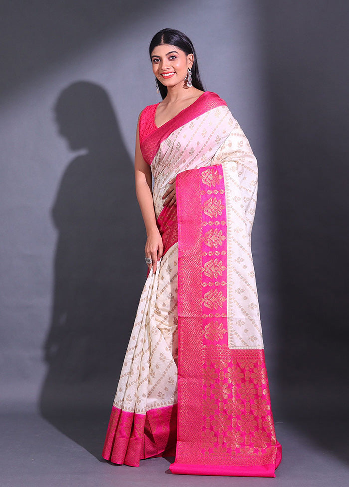 White Spun Silk Saree With Blouse Piece - Indian Silk House Agencies