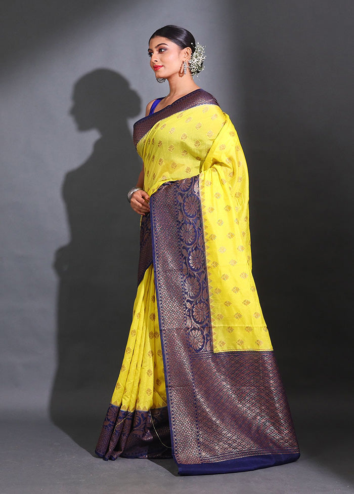 Yellow Spun Silk Saree With Blouse Piece - Indian Silk House Agencies