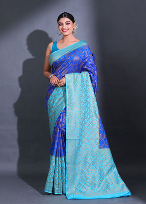 Blue Spun Silk Saree With Blouse Piece - Indian Silk House Agencies