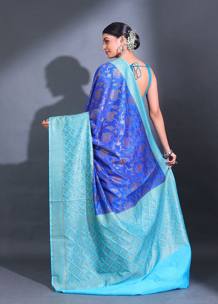 Blue Spun Silk Saree With Blouse Piece - Indian Silk House Agencies