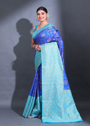 Blue Spun Silk Saree With Blouse Piece - Indian Silk House Agencies