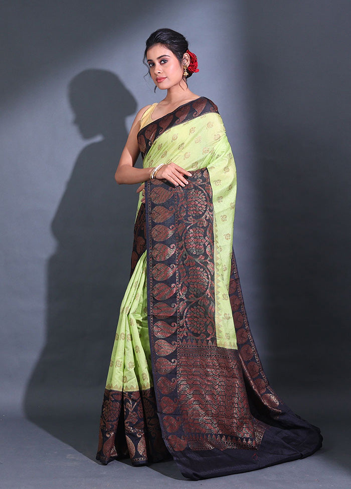 Mint Green Spun Silk Saree With Blouse Piece - Indian Silk House Agencies