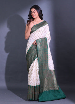 White Spun Silk Saree With Blouse Piece - Indian Silk House Agencies