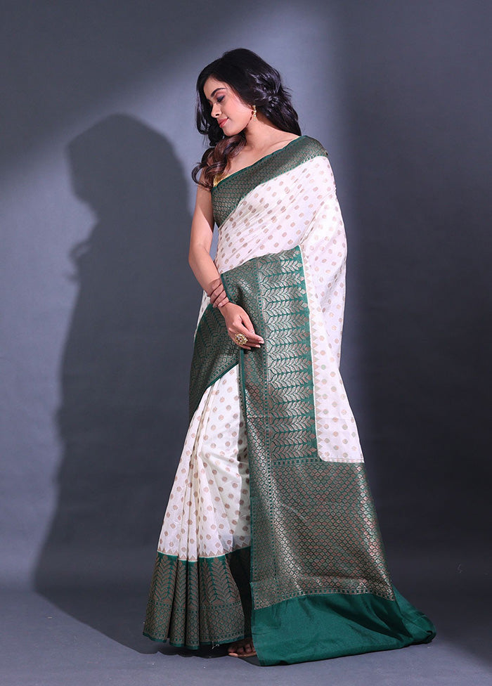 White Spun Silk Saree With Blouse Piece - Indian Silk House Agencies