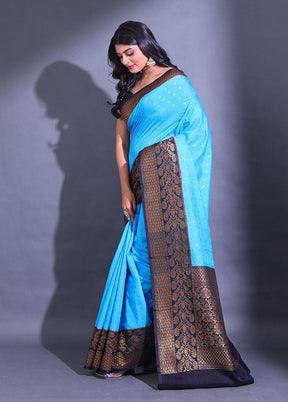 Blue Spun Silk Saree With Blouse Piece - Indian Silk House Agencies