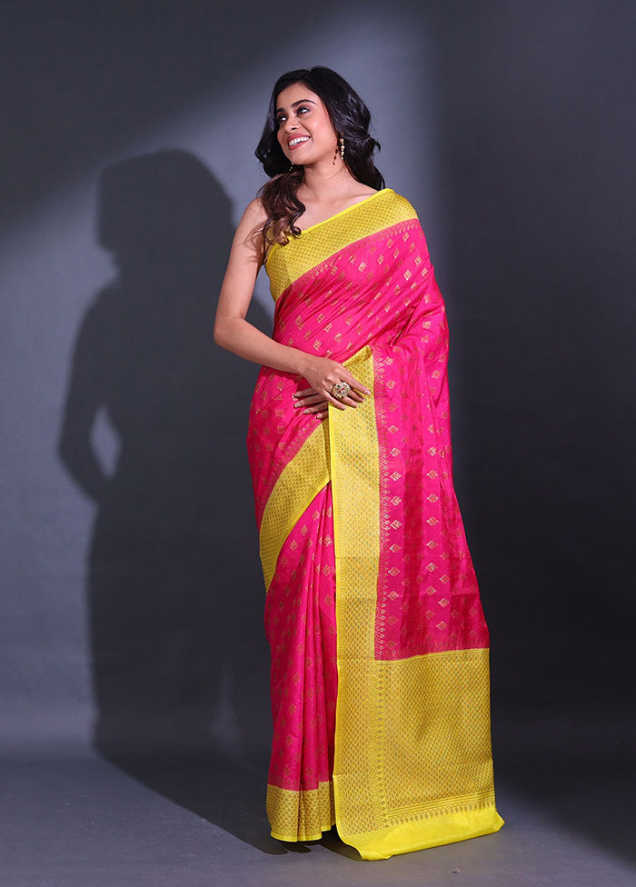 Hot Pink Spun Silk Saree With Blouse Piece - Indian Silk House Agencies