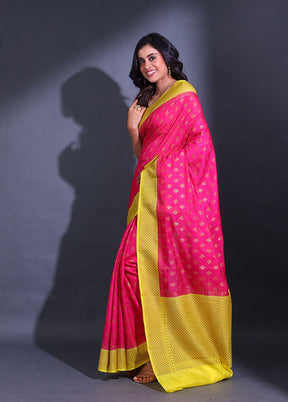 Hot Pink Spun Silk Saree With Blouse Piece - Indian Silk House Agencies