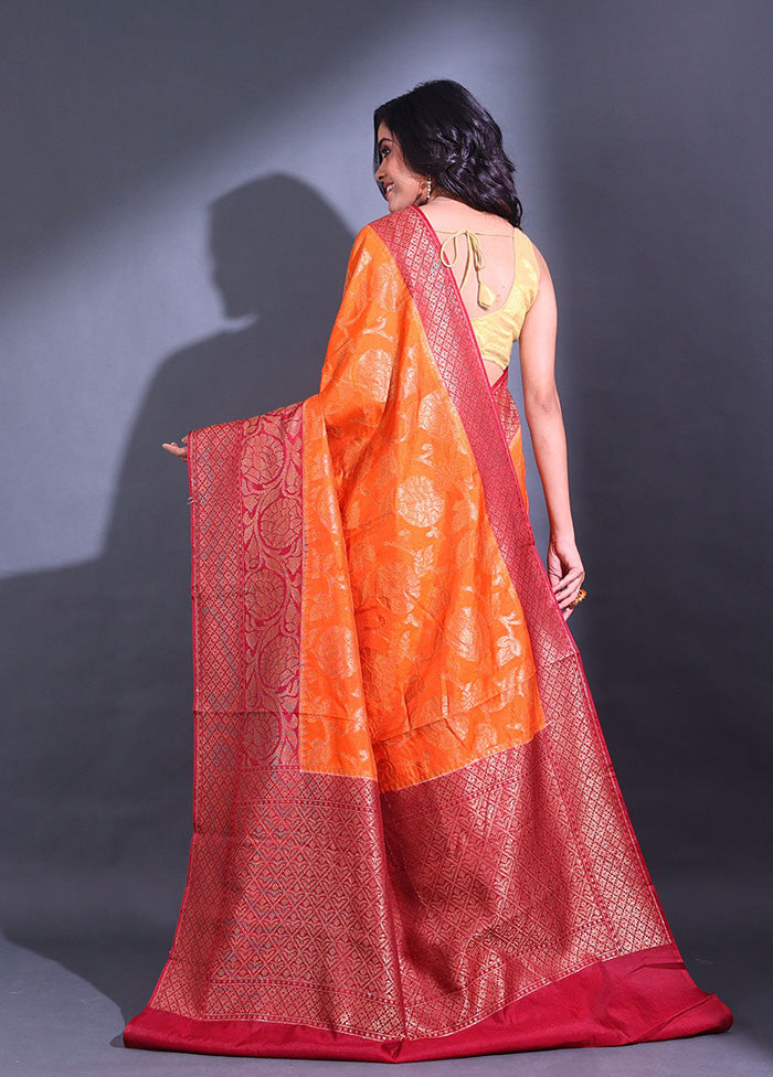 Orange Spun Silk Saree With Blouse Piece - Indian Silk House Agencies