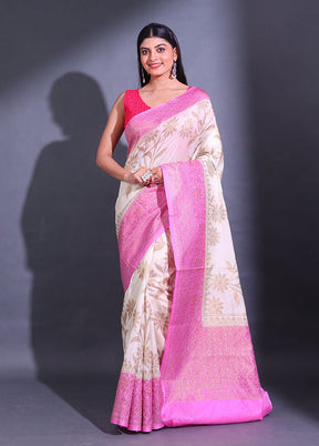 White Spun Silk Saree With Blouse Piece - Indian Silk House Agencies