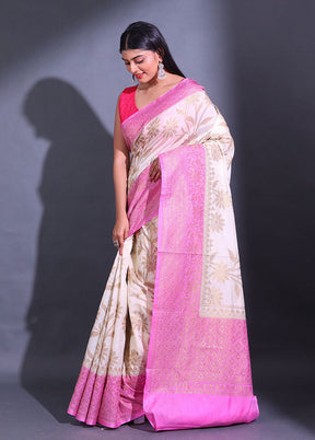 White Spun Silk Saree With Blouse Piece - Indian Silk House Agencies