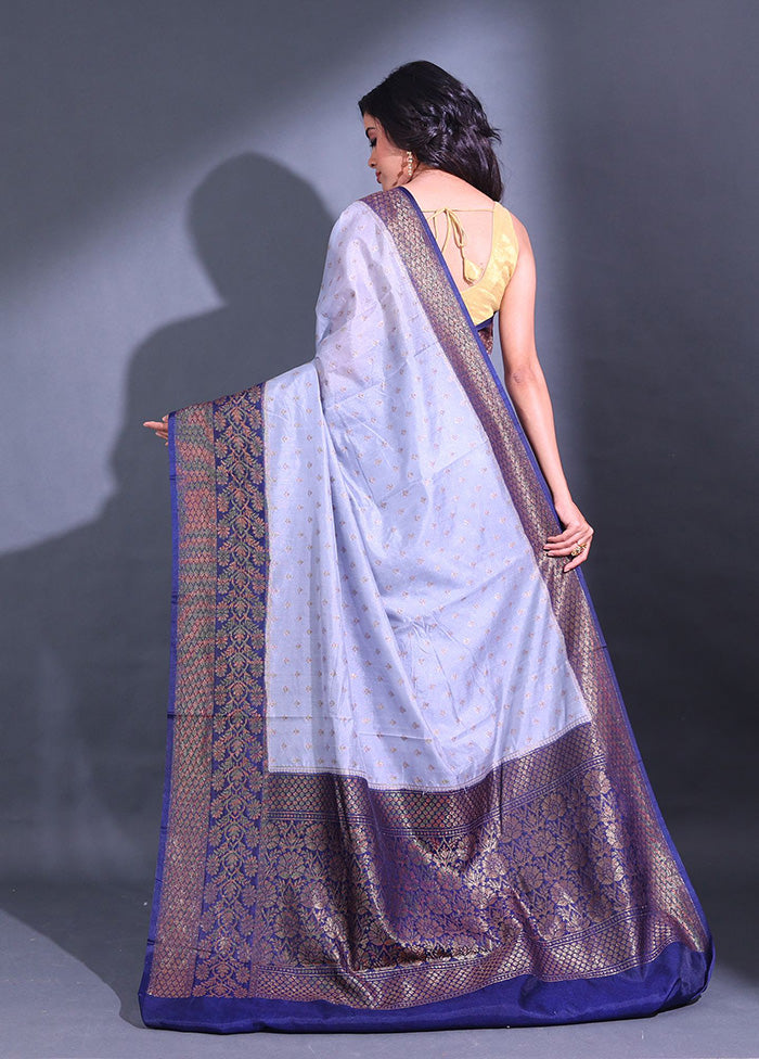 Grey Spun Silk Saree With Blouse Piece - Indian Silk House Agencies