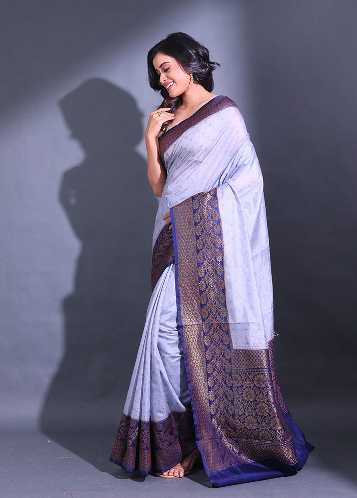 Grey Spun Silk Saree With Blouse Piece - Indian Silk House Agencies