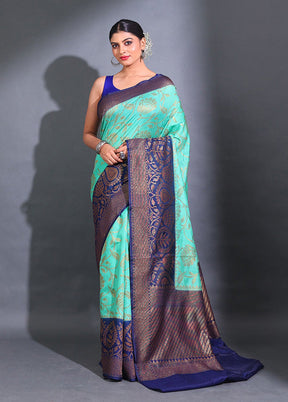 Sea Green Spun Silk Saree With Blouse Piece - Indian Silk House Agencies